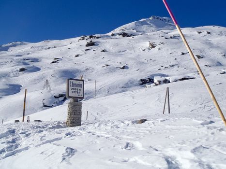 San Bernardino, Switzerland: Snowy winter landscape in step street closed for the cold season