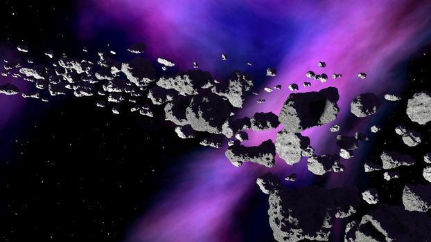 Nebula with asteroids belt - 3d illustration