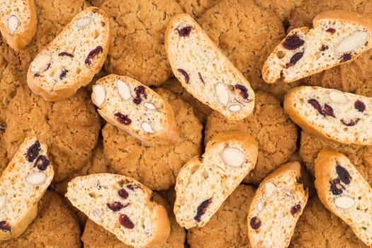 Texture (background) of the cookie in the studio. Top view.