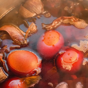 Colored eggs at Easter, boiling onion skins.