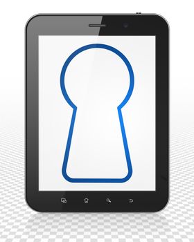 Information concept: Tablet Pc Computer with blue Keyhole icon on display, 3D rendering