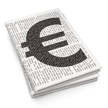 Banking concept: Pixelated black Euro icon on Newspaper background, 3D rendering