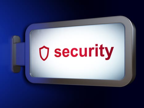 Security concept: Security and Contoured Shield on advertising billboard background, 3D rendering