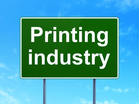 Industry concept: Printing Industry on green road highway sign, clear blue sky background, 3D rendering