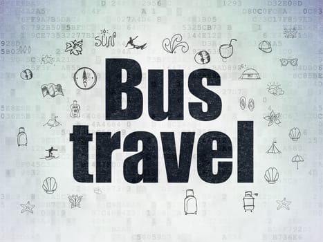 Tourism concept: Painted black text Bus Travel on Digital Data Paper background with  Hand Drawn Vacation Icons