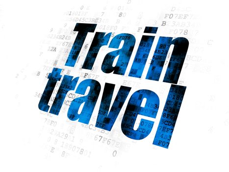 Vacation concept: Pixelated blue text Train Travel on Digital background