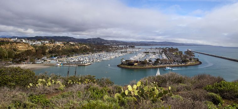 Dana Point Harbor from the hiking path above in Southern California, USA on a sunny day