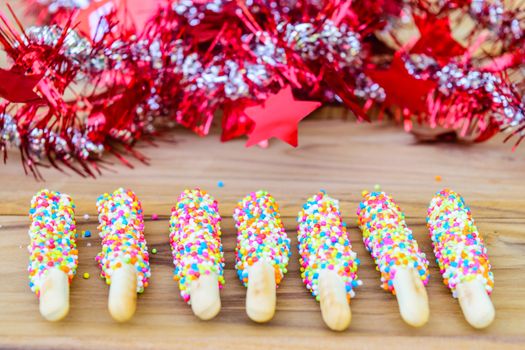 Colorful biscuit stick coated enamel rainbow sugar