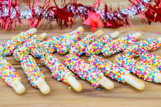 Colorful biscuit stick coated enamel rainbow sugar