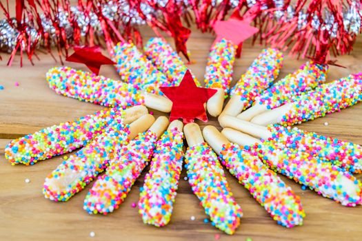 Colorful biscuit stick coated enamel rainbow sugar