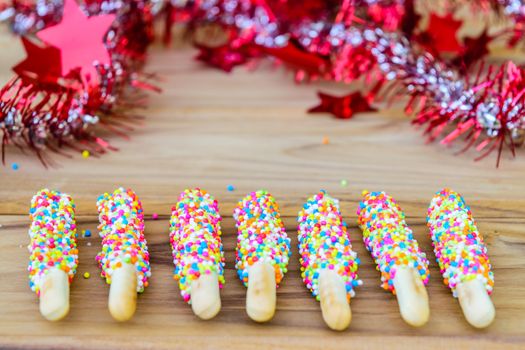 Colorful biscuit stick coated enamel rainbow sugar