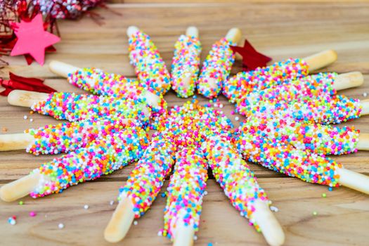 Colorful biscuit stick coated enamel rainbow sugar