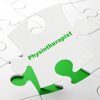 Healthcare concept: Physiotherapist on White puzzle pieces background, 3D rendering