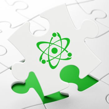 Science concept: Molecule on White puzzle pieces background, 3D rendering