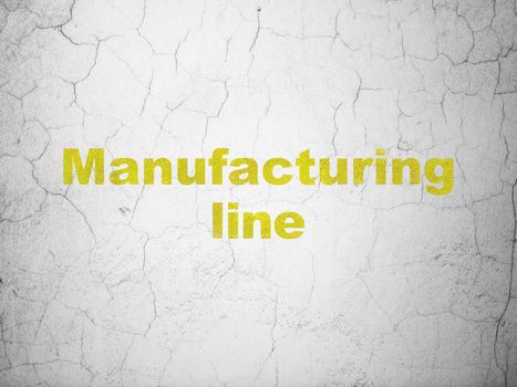 Industry concept: Yellow Manufacturing Line on textured concrete wall background