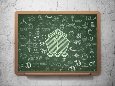 Vacation concept: Chalk Green Ship icon on School board background with  Hand Drawn Vacation Icons, 3D Rendering