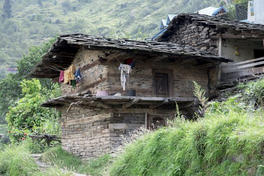 An abandoned traditional style house in the rural Himalayan village Shimla, Himachal Pradesh, India.