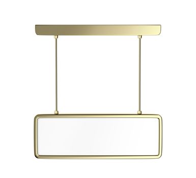 Blank hanged golden panel for ads, signs or other information, isolated on white background