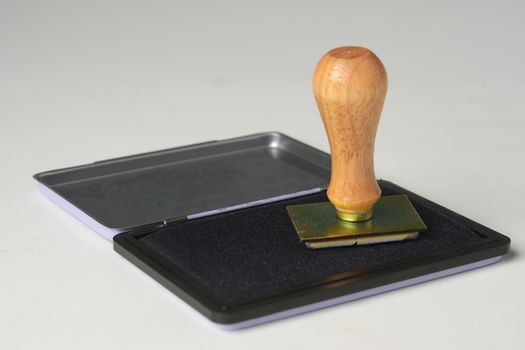 Ink pad & wooden rubber stamp  ***note select focus with shallow depth of field