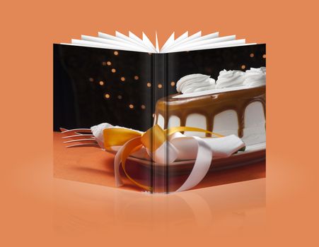 book of  cake covered with whipped cream and chocolate seals