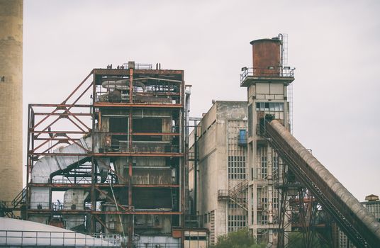 Industrial exterior of old power plant.