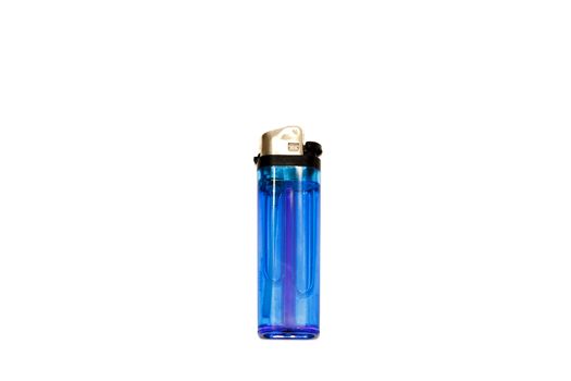 Blue disposable cigarette lighter on white background