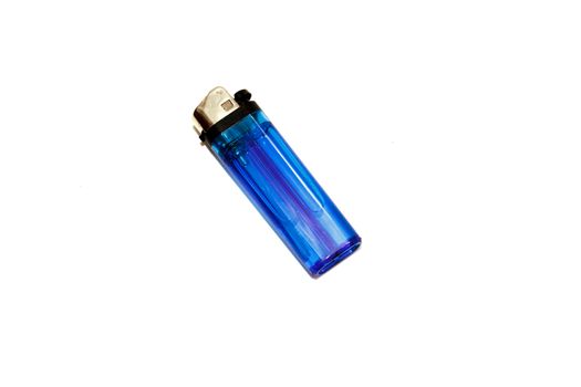 Blue disposable cigarette lighter on white background