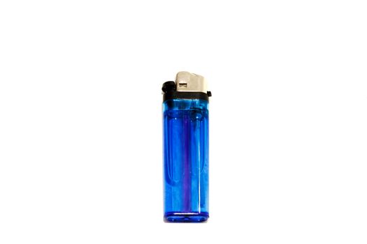 Blue disposable cigarette lighter on white background