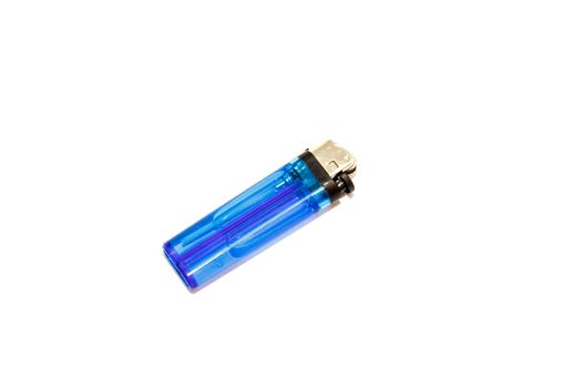 Blue disposable cigarette lighter on white background