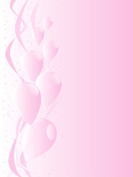 Pink balloons, confetti and streamers, a party image.