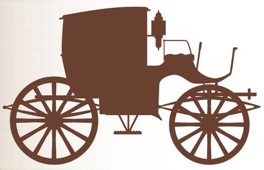 A typical Victorian or Georgian style carriage in silhouette over a halftone background