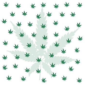 A cannabis leaf background with one large faded