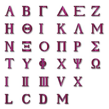 The letters of the Greek alphabet with numbers