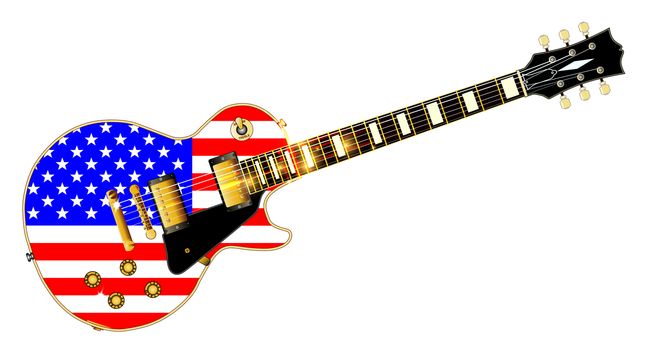 The definitive rock and roll guitar with Old Glory isolated over a white background.