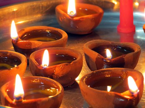 Oil lamps on Diwali(or Deepavali, the festival of lights) in India.