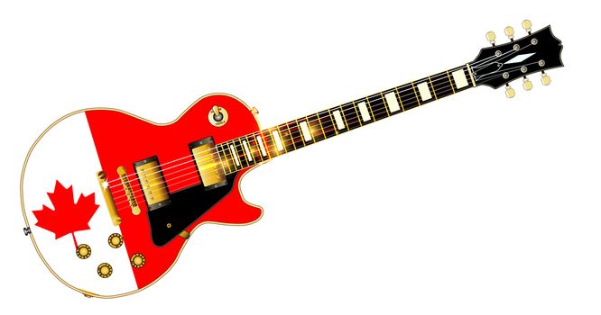 The definitive rock and roll guitar with the Canadian flag isolated over a white background.