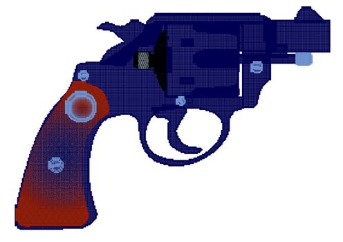 A snub nose handgun in halftone isolated over a white background.