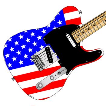 A classic electric guitar with the Stars and Stripes flag ovr white