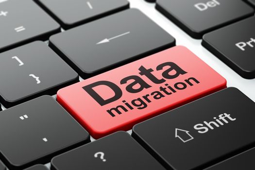 Data concept: computer keyboard with word Data Migration, selected focus on enter button background, 3D rendering