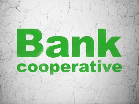 Currency concept: Green Bank Cooperative on textured concrete wall background