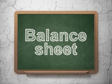 Currency concept: text Balance Sheet on Green chalkboard on grunge wall background, 3D rendering