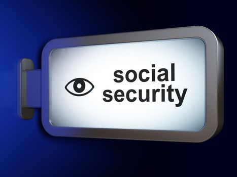 Privacy concept: Social Security and Eye on advertising billboard background, 3D rendering