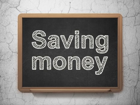 Finance concept: text Saving Money on Black chalkboard on grunge wall background, 3D rendering