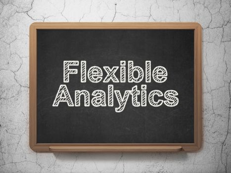 Business concept: text Flexible Analytics on Black chalkboard on grunge wall background, 3D rendering