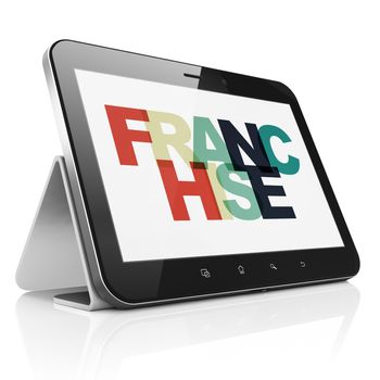 Finance concept: Tablet Computer with Painted multicolor text Franchise on display, 3D rendering