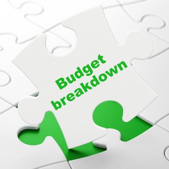 Finance concept: Budget Breakdown on White puzzle pieces background, 3D rendering