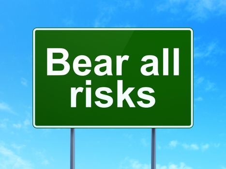 Insurance concept: Bear All Risks on green road highway sign, clear blue sky background, 3D rendering