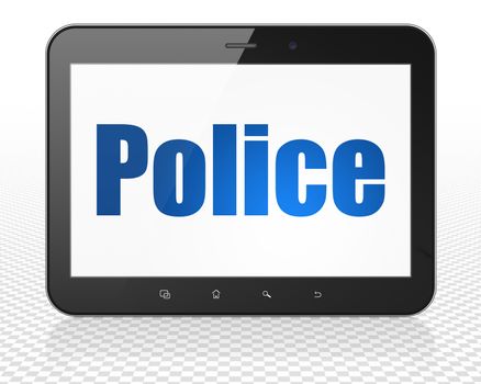 Law concept: Tablet Pc Computer with blue text Police on display, 3D rendering