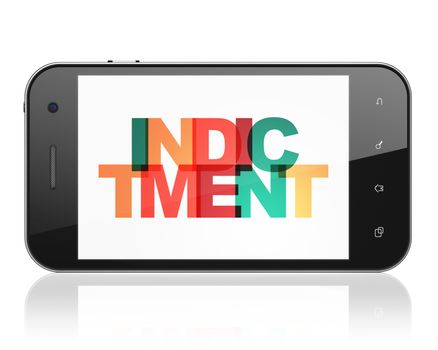 Law concept: Smartphone with Painted multicolor text Indictment on display, 3D rendering