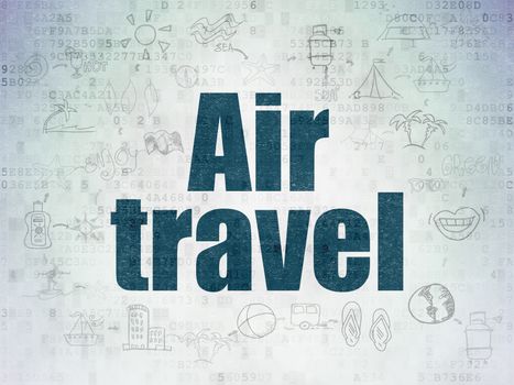 Travel concept: Painted blue text Air Travel on Digital Data Paper background with  Scheme Of Hand Drawn Vacation Icons